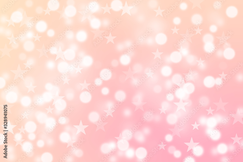 An abstract background with bokeh effect suitable for holiday celebrations, in pale pink and orange colors. With circles and stars. An abstract background with bokeh effect suitable for holiday celebrations, in pale pink and orange colors. With circles and stars.