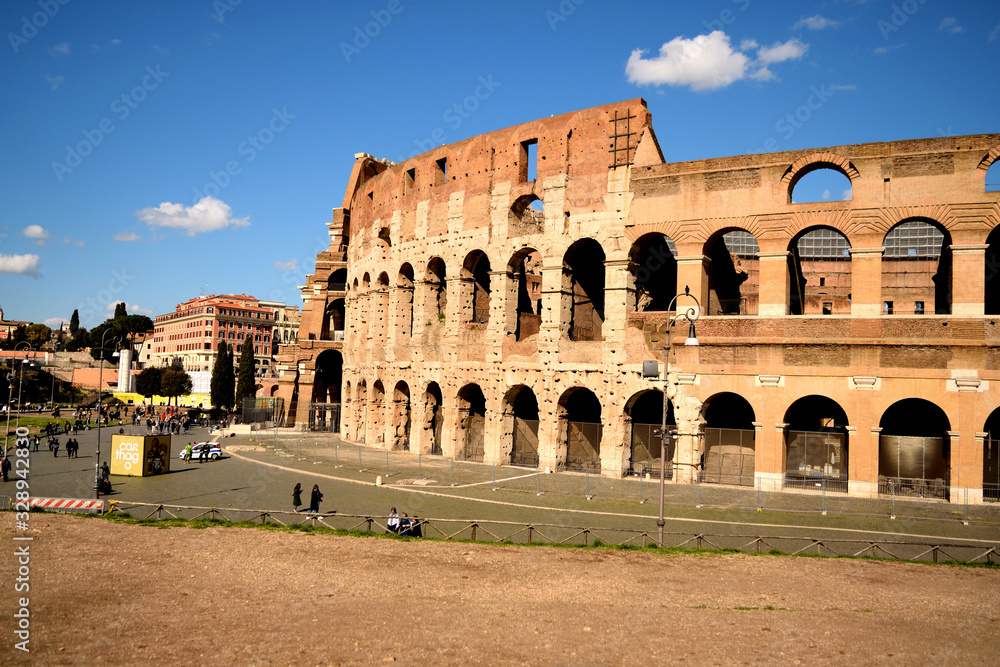 March 8th 2020, Rome, Italy: View of the Colosseum with few tourists due to the coronavirus