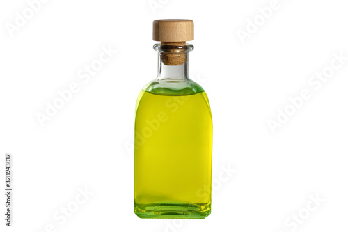 Bottle of olive oil isolated on white background.