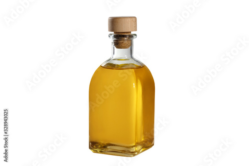 Bottle of oil isolated on a white background. Close-up.