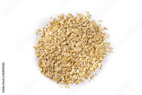 Oatmeal on an isolated white background, top view.