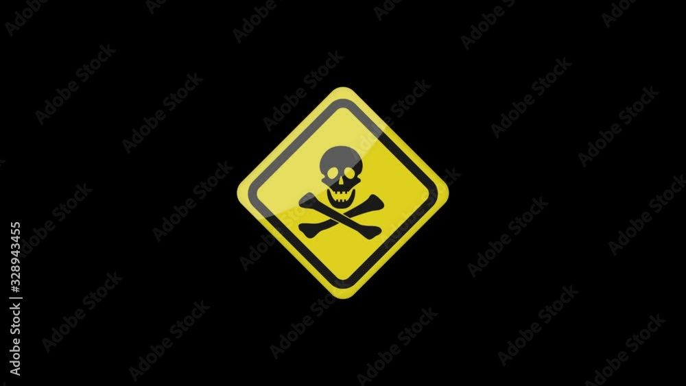 Yellow Warning sign. Skull and bones symbol, Jolly roger icon. 4K animation footage clip Yellow Warning sign. Skull and bones symbol, Jolly roger icon. 4K animation footage clip