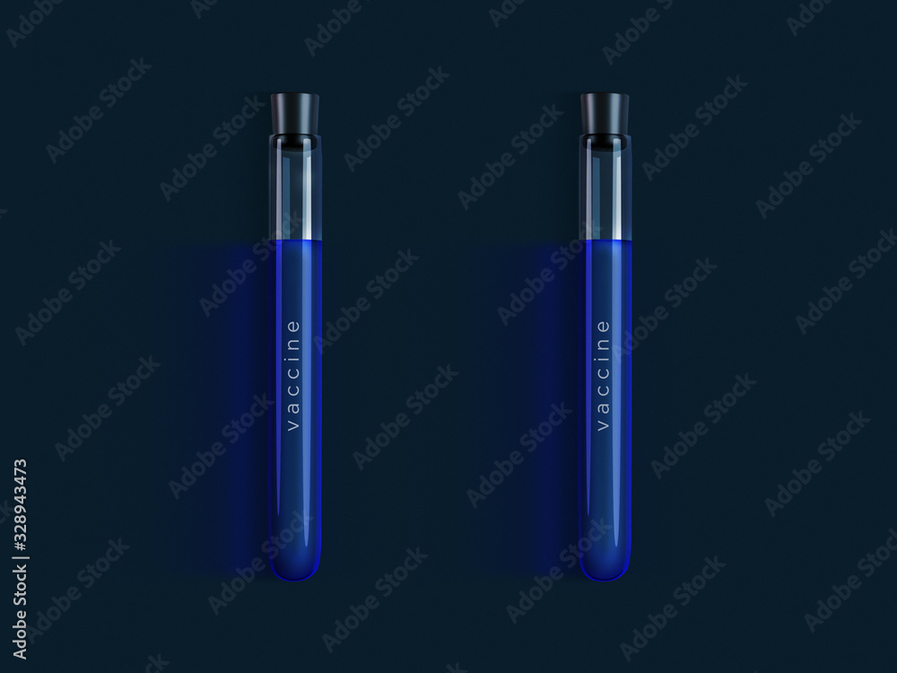 Illustrative image of flasks with a blue liquid and the inscription vaccine on a dark background. Chinese coronavirus 2019-nCoV or COVID-19 vaccine illustration Illustrative image of flasks with a blue liquid and the inscription vaccine on a dark background. Chinese coronavirus 2019-nCoV or COVID-19 vaccine illustration