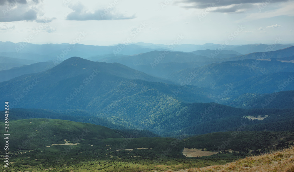 View of Carpathian mountains, Ukraine. Travel, tourism and nature concept