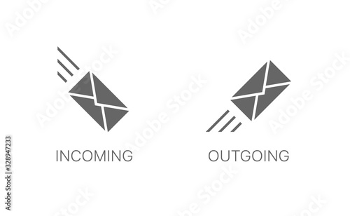 Incoming and outgoing message icons. E-mail signs, envelope photo