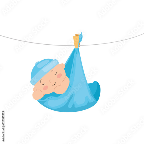 cute little baby boy hanging in diaper vector illustration design