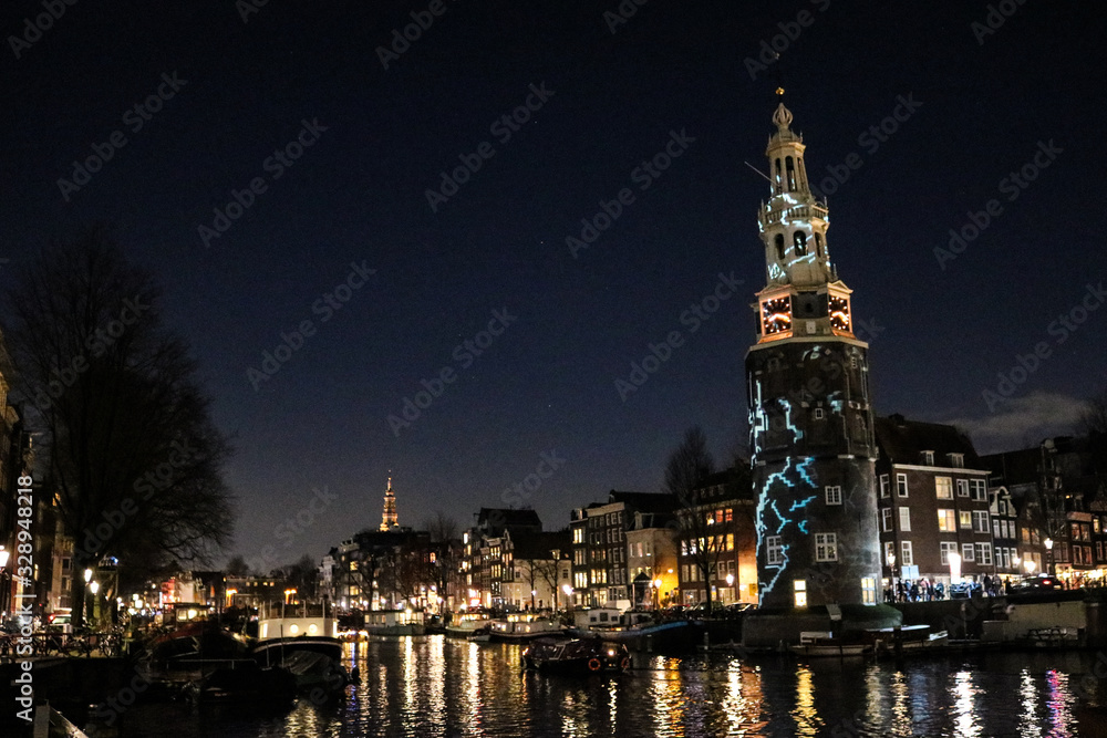 night view of amsterdam netherlands