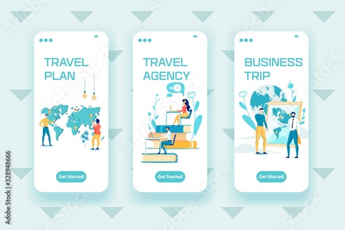 Travel Planning Onboarding Mobile Page Flat Set