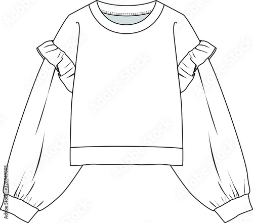 FRILLED SWEATSHIRT, fashion flat sketch