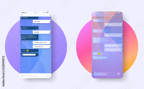 Modern Chat. Flat ui. Messenger chat app template composition with mockup images. Vector UI, UX, KIT.