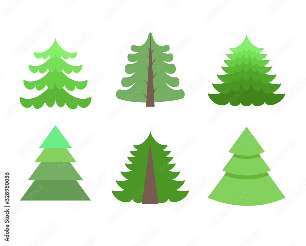 Tree wood pine isolated set collection. Vector flat graphic design cartoon illustration