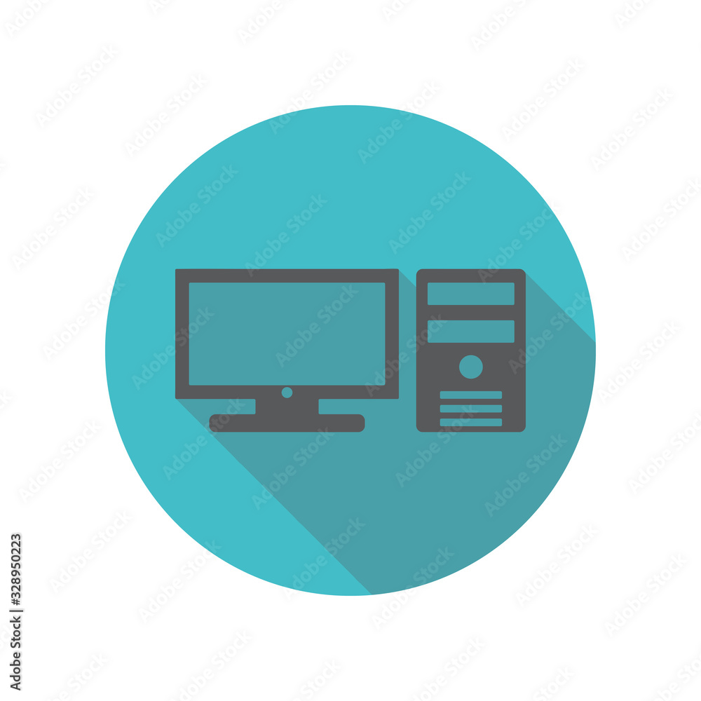 Pc long shadow icon. Simple thin line, outline vector of restaurant icons for ui and ux, website or mobile application Pc long shadow icon. Simple thin line, outline vector of restaurant icons for ui and ux, website or mobile application