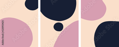 Minimalist organic shapes design, flat art postcard,nordic scandinavian design,poster set blush and pink pastel colors