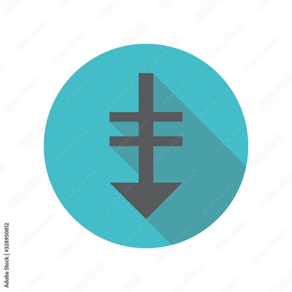 Down arrow long shadow icon. Simple thin line, outline vector of restaurant icons for ui and ux, website or mobile application Down arrow long shadow icon. Simple thin line, outline vector of restaurant icons for ui and ux, website or mobile application