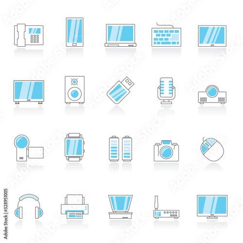 Electronic devices and technology icons - Vector icon set
