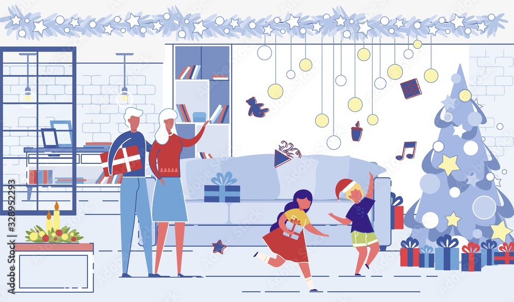 People Celebrating Christmas Together at Home. People Celebrating Christmas Together at Home.