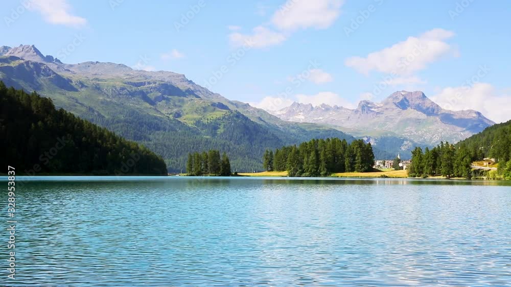 Impressive scene of the azure lake Champfer in alpine valley.