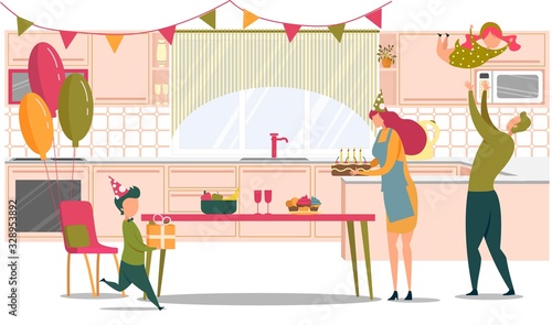 Happy Family Greeting Little Girl on Birthday