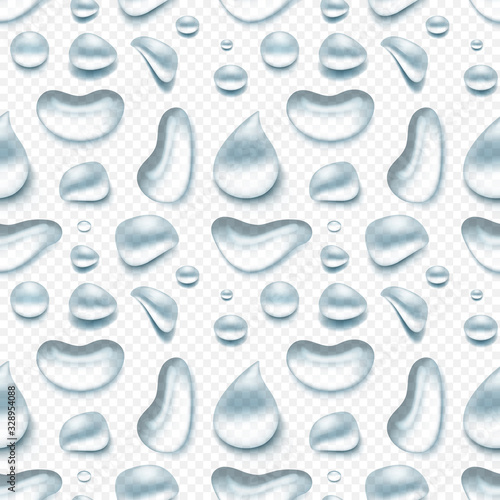 Blue transparent vector water droplets, condensation or dew
