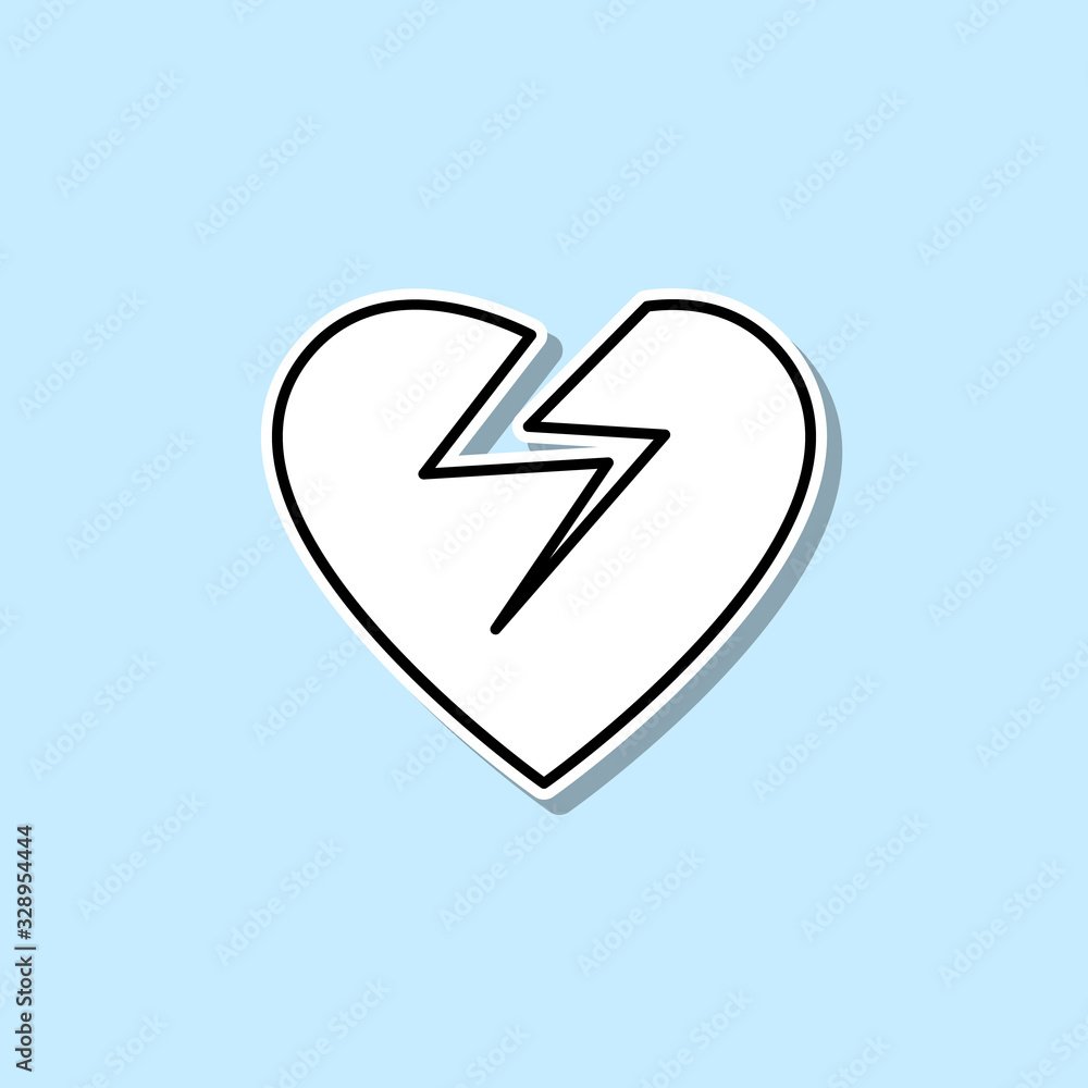 Broken heart sticker icon. Simple thin line, outline vector of web icons for ui and ux, website or mobile application Broken heart sticker icon. Simple thin line, outline vector of web icons for ui and ux, website or mobile application
