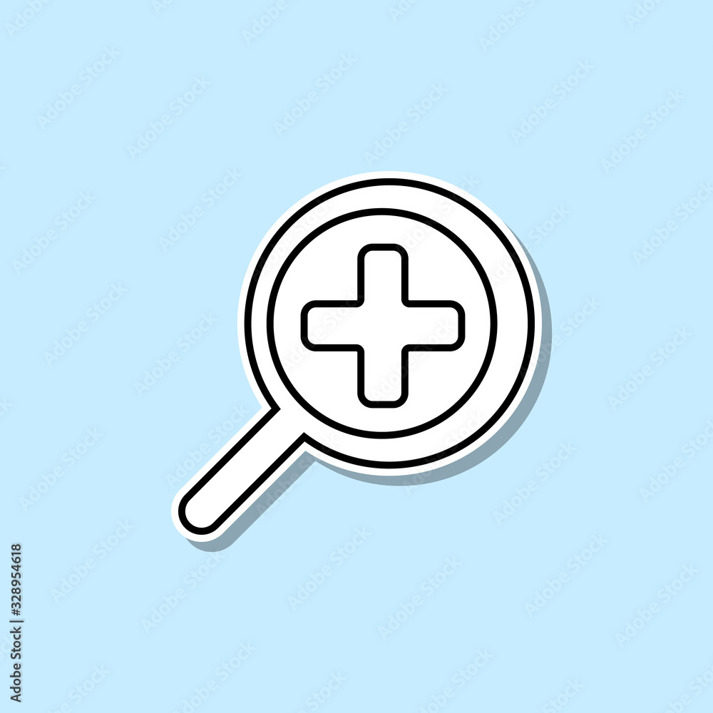 Magnifying glass approximation sticker icon. Simple thin line, outline vector of web icons for ui and ux, website or mobile application Magnifying glass approximation sticker icon. Simple thin line, outline vector of web icons for ui and ux, website or mobile application
