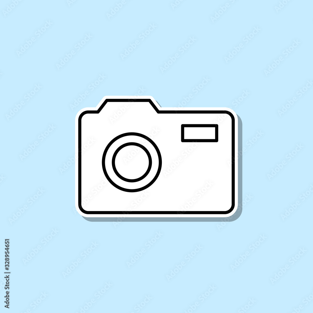 Camera sticker icon. Simple thin line, outline vector of web icons for ui and ux, website or mobile application Camera sticker icon. Simple thin line, outline vector of web icons for ui and ux, website or mobile application