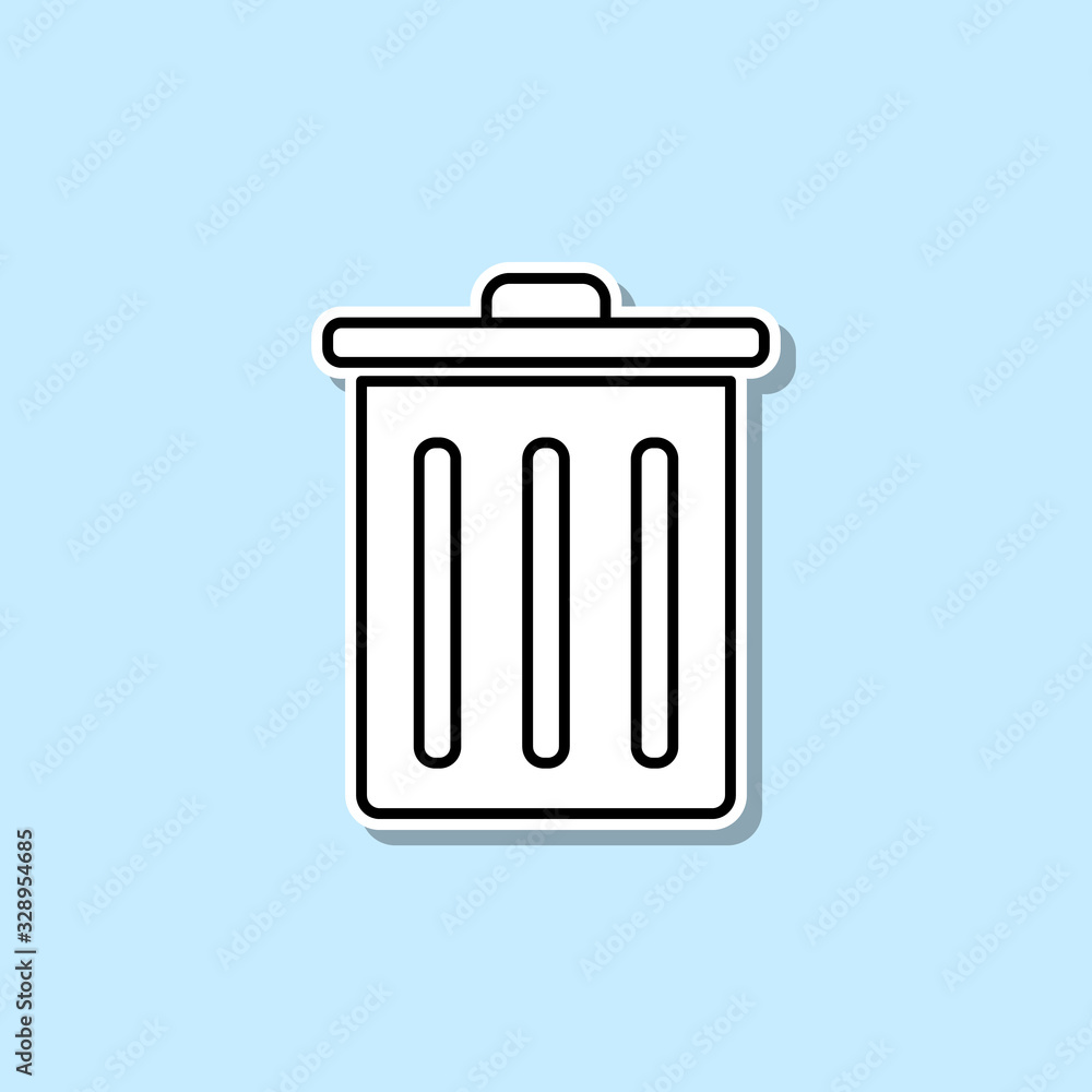 Garbage can sticker icon. Simple thin line, outline vector of web icons for ui and ux, website or mobile application Garbage can sticker icon. Simple thin line, outline vector of web icons for ui and ux, website or mobile application