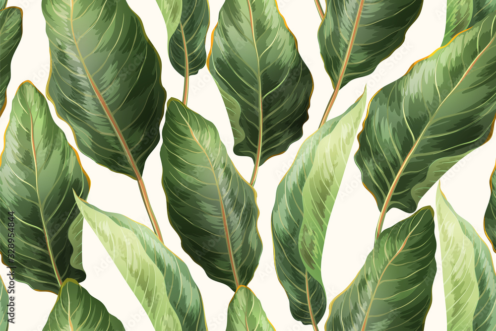 Palm leaves seamless pattern - obrazy, fototapety, plakaty 