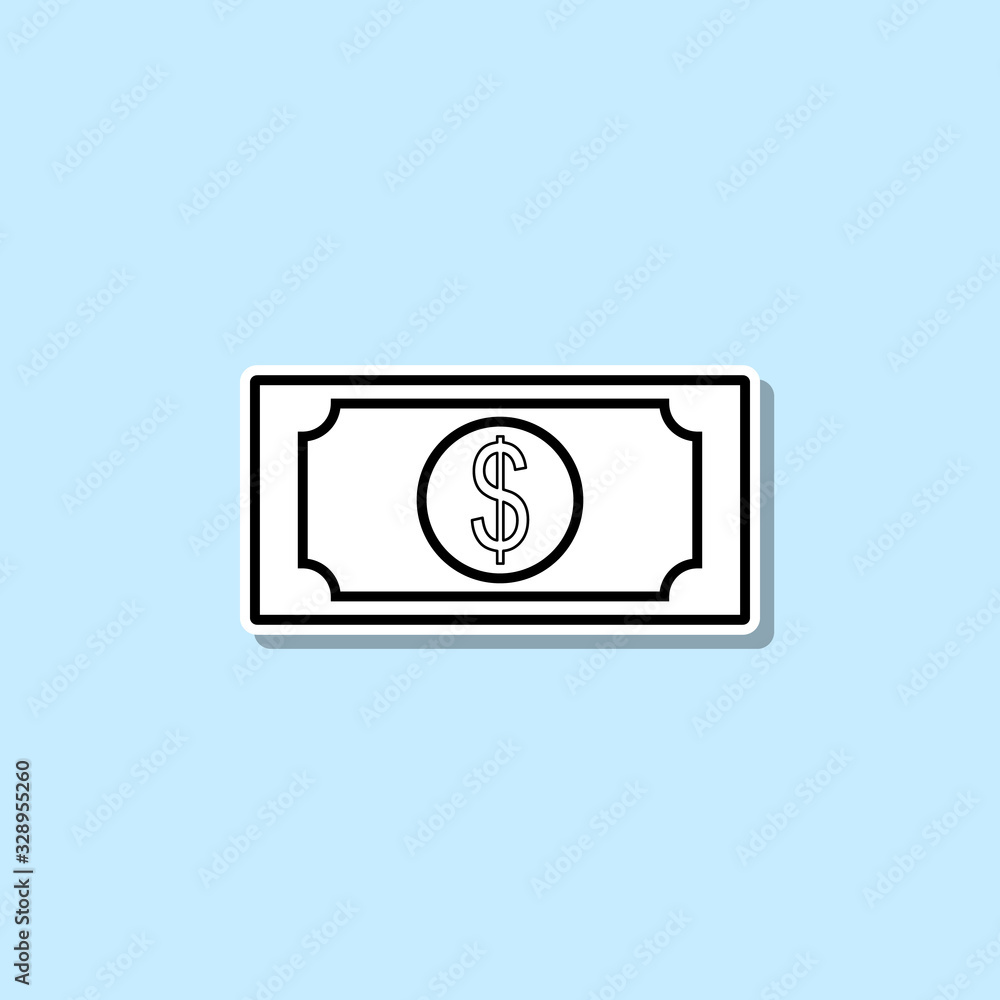 Dollar bill sticker icon. Simple thin line, outline vector of web icons for ui and ux, website or mobile application Dollar bill sticker icon. Simple thin line, outline vector of web icons for ui and ux, website or mobile application