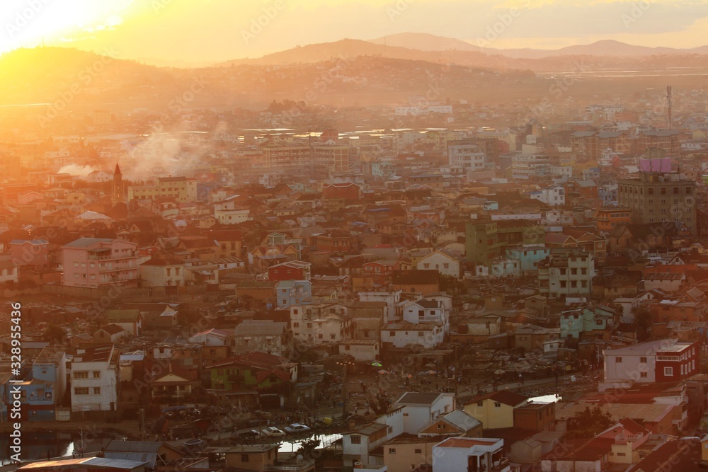 antananarivo slum/ city during sunset