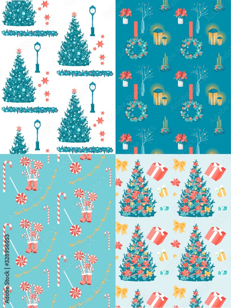 Decorative Winter Holidays Seamless Pattern Set