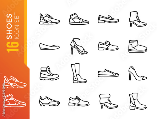 Shoes - minimal thin line web icon set. Outline icons collection. Simple vector illustratio