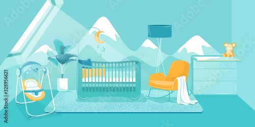 Bright Illustration Cozy Room Interior for Baby.