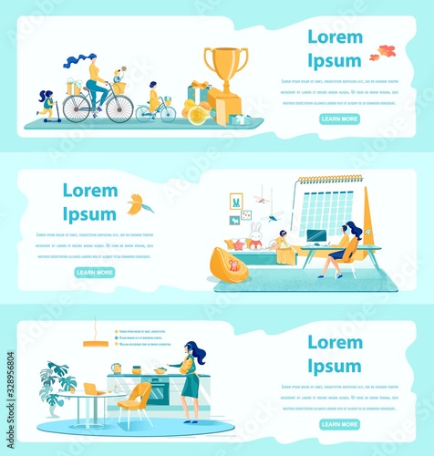 Businesswoman with Kids Web Banner Templates Set