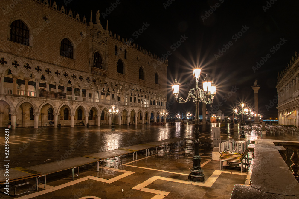 Illuminated Doge Palace at Night, Venice/Italy