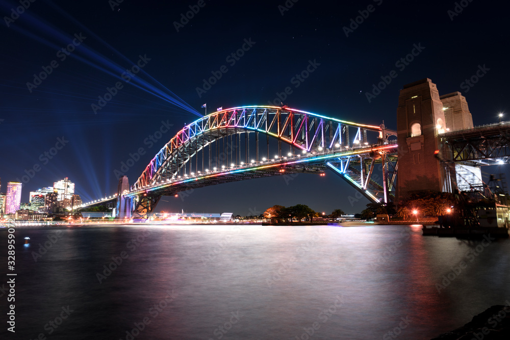 Obraz premium Sydney Harbour Bridge at night, Vivid Sydney, Australia