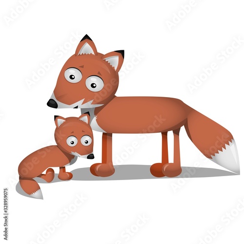 cute baby fox with mum vector illustration of pup and mother character