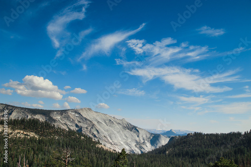 View from Olmsted Point in Yosemite National Park. Scenic pullout area & short trail offering views of the north side of Half Dome & Tenaya Canyon. California, USA.