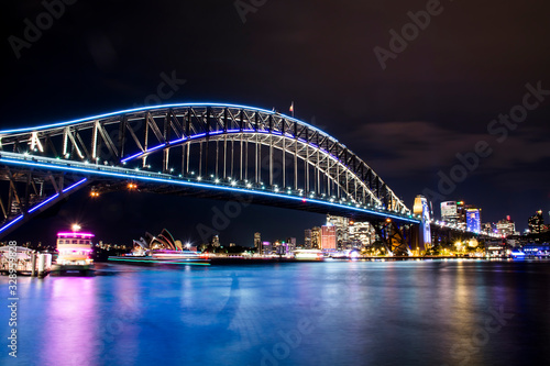 Sydney Harbour Bridge at night, Vivid Sydney, Australia © Gary