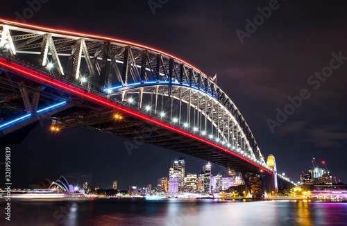 Sydney Harbour Bridge at night, Vivid Sydney, Australia © Gary