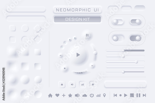Neomorphic UI UX white design kit vector template for Mobile and Web apps Neomorphism style photo