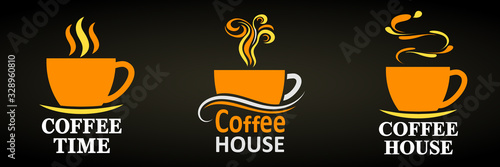 Coffee house, set elegant cup of coffee icon sign – stock vector