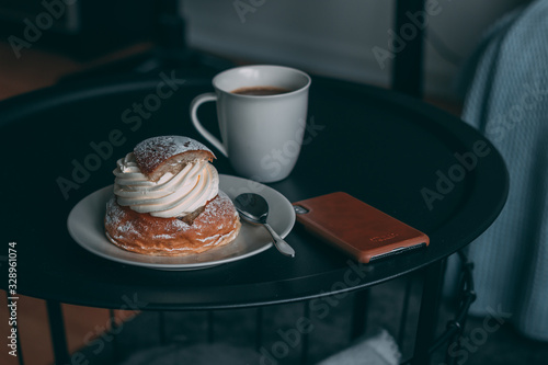 Swedish semla and coffee photo