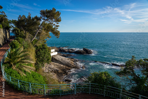 Fototapeta Naklejka Na Ścianę i Meble -  Genoa, Italy. Horizontal view of the promenade of Nervi 