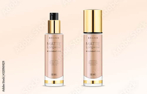 Foundation makeup, advertising design template for catalog with concealer, BB cream packaging tube mock up vector illustration.