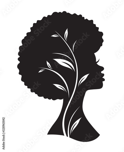 Vector illustration of black African American woman with afro hairstyle. photo