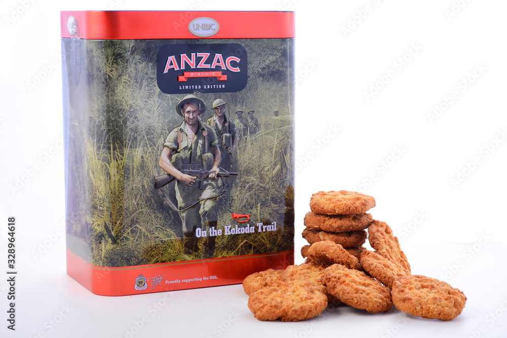 Unibic ANZAC Day Limited Edition Anzac biscuits, biscuit tin with On
