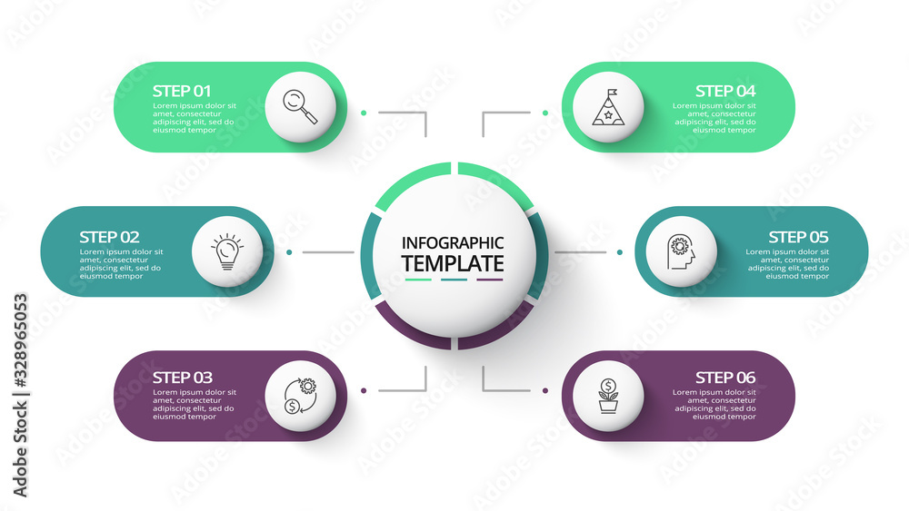 Business data visualization. Process chart. Elements of graph, diagram with 6 steps, options, parts or processes Business data visualization. Process chart. Elements of graph, diagram with 6 steps, options, parts or processes