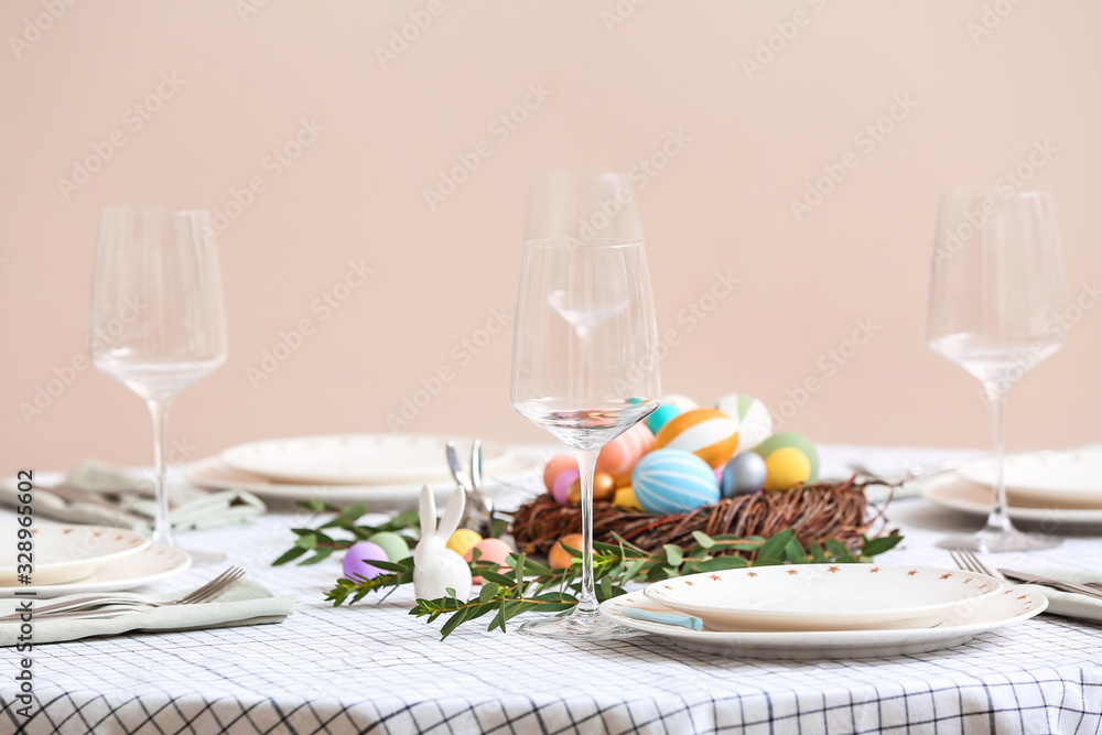 Beautiful table setting for Easter celebration Beautiful table setting for Easter celebration