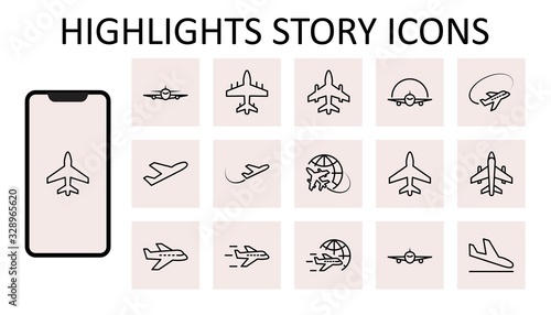 Set of Plane vector line icon. It contains symbols to aircraft, globe and more. Editable Stroke. 32x32 pixels.